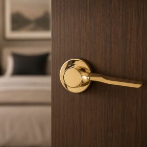 Alloytek - Boom Rose Brass Door Handle Combo Set with 60mm Pin Cylinder Lock & Knob