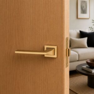 Alloytek - Cinthia Brass Door Handle Combo Set with 60mm Pin Cylinder Lock & Knob
