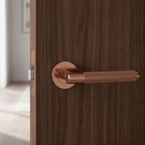 Alloytek - Inca Rose Brass Door Handle Combo Set with 60mm Pin Cylinder Lock & Knob