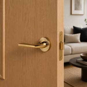 Alloytek - Linea Rose Brass Door Handle Combo Set with 60mm Pin Cylinder Lock & Knob