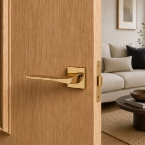 Alloytek - Petra Brass Door Handle Combo Set with 60mm Pin Cylinder Lock & Knob